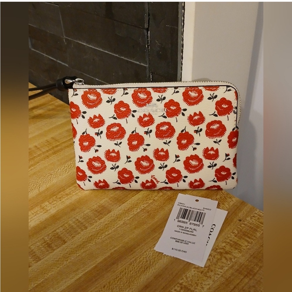 Coach Corner Zip Wristlet With Floral Print